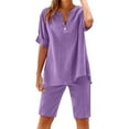 thumbnail image 1 of Women's 2025 Linen 2-Piece Set - V-Neck Tunic Top & Casual Shorts, Breathable Summer Matching Outfit (Loose Fit & Dressy Casual), 1 of 9
