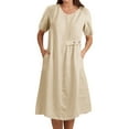 thumbnail image 1 of Women's 2025 Linen Beach Sundress - V-Neck Sleeveless Midi with Side Pockets, Casual Button-Down Vacation Dress for Summer, 1 of 6