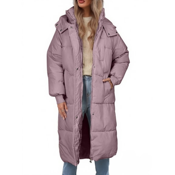 Women's 2025 Long Puffer Hooded Coat, Knee-Length Thickened Winter Jacket, Oversized Quilted Parka, Loose Fit Warm Coat, Casual Winter Outerwear Coffee M