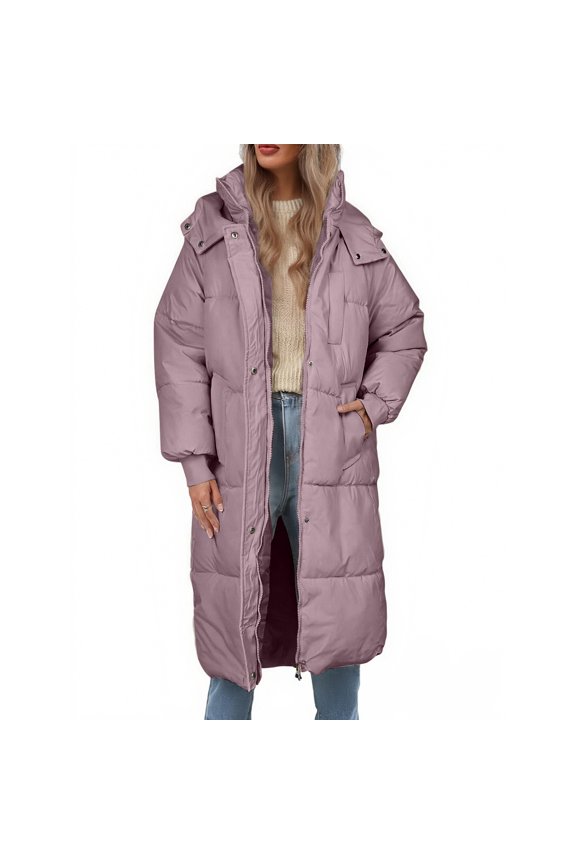 Women's 2025 Long Puffer Hooded Coat, Knee-Length Thickened Winter Jacket, Oversized Quilted Parka, Loose Fit Warm Coat, Casual Winter Outerwear Coffee S