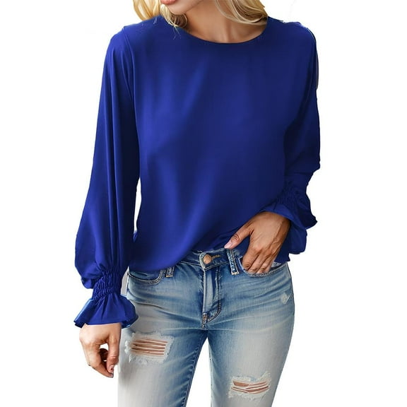 Women's 2025 Long Sleeve Tops Dressy Casual Crew Neck Tunic Shirts Loose Chiffon Work Blouse