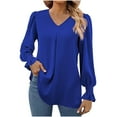 thumbnail image 1 of Women's 2025 Long Sleeve Tops Dressy Casual V Neck Tunic Shirts Loose Chiffon Work Blouse, 1 of 6