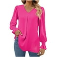 thumbnail image 1 of Women's 2025 Long Sleeve Tops Dressy Casual V Neck Tunic Shirts Loose Chiffon Work Blouse, 1 of 6