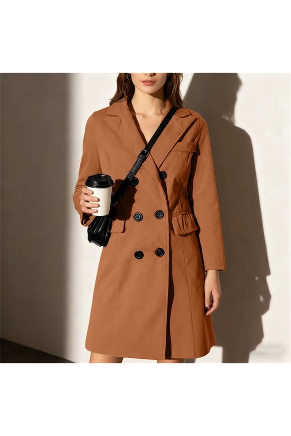Women's 2025 Mid-Length Wool Blend Coat, Classic Trench Style Fall and Winter Overcoat, Knee-Length Warm Double-Breasted Jacket,Soft Lined Elegant Outerwear for Women,Timeless Casual Long Coat A S