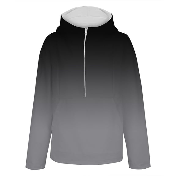 Women's 2025 New Gradient Color Half Zip Hooded Fleece Pullover, Soft Breathable Oversized Jacket with Drop Shoulder and Pocket, Casual Long Sleeve Top for Daily Wear and Outdoor Activities Black XL