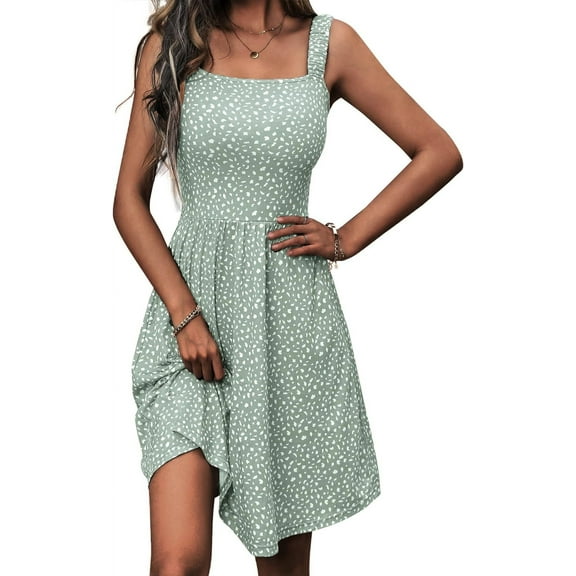 Women's 2025 New Summer Casual Square Neck Dress with Pocket Cute Sleeveless High Waist A-line Sundress Midi Dresses