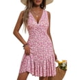 thumbnail image 1 of Women's 2025 New Summer Sleeveless Sexy Wrap V Neck Floral Sundress Mini Dress, 1 of 13