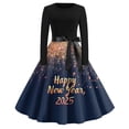 thumbnail image 1 of Women's 2025 New Year's Eve Dress Long Sleeve, Fireworks Print, Elegant A-Line Party Gown with Bow Belt, 1 of 3