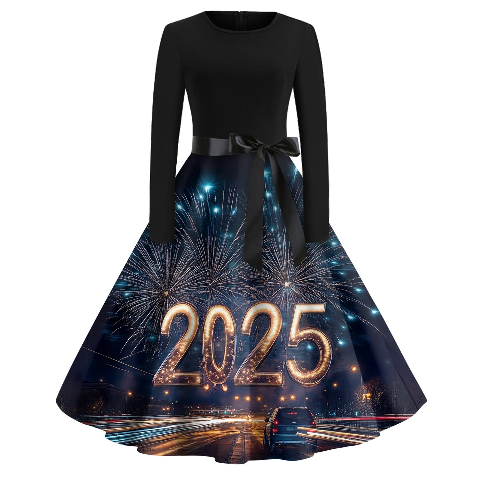 Women's 2025 New Year's Eve Dress Long Sleeve, Fireworks Print, Elegant A-Line Party Gown with Bow Belt - Walmart.com Women's 2025 New Year's Eve Dress Long Sleeve, Fireworks Print, Elegant A-Line Party Gown with Bow Belt - Walmart.com