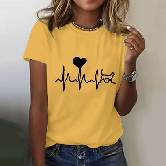 Women's 2025 Popular Round Neck Short Sleeved 2D Printed Casual Loose and Versatile Short Sleeved T Shirt