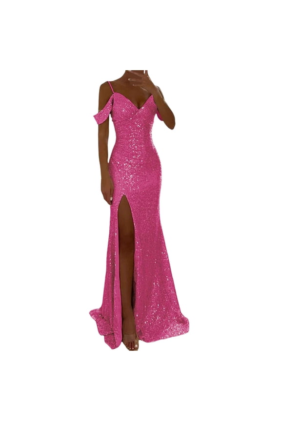 Women's 2025 Sequin Prom Dress - Sling Wrap Midi Dress, Sparkling Ruched Front, Polyester for Party/Evening