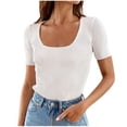 thumbnail image 1 of Women's 2025 Short Sleeve Square Neck T Shirts Slim Fitted Summer Ribbed Knit Basic Casual Tee Tops, 1 of 4