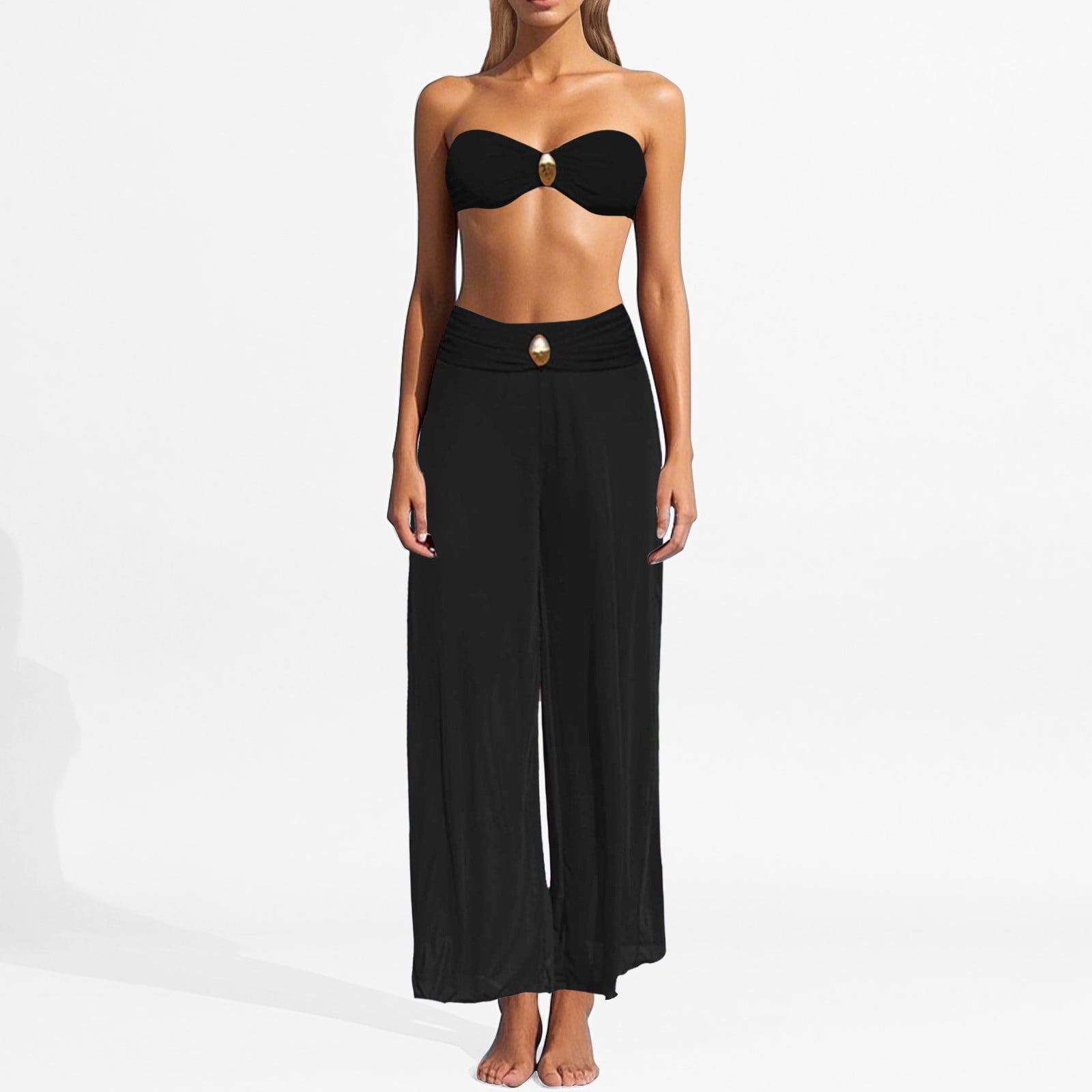 Solid Color Bikini Three Piece Swimsuit Swimsuit