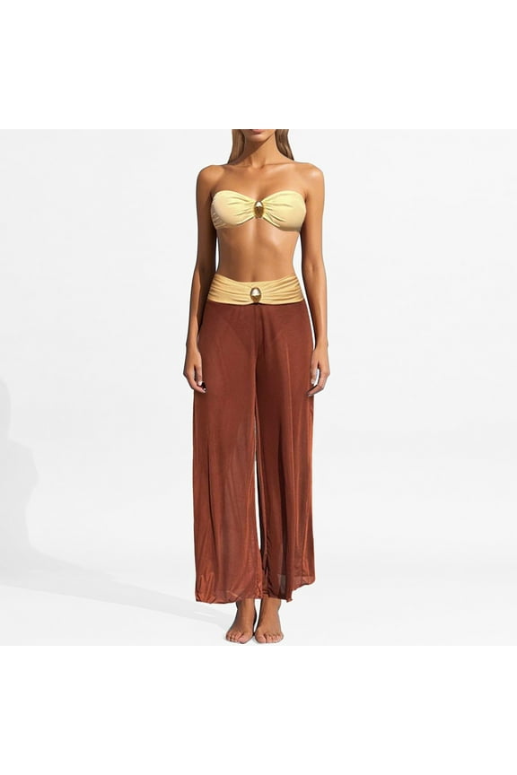 Women's 2025 Solid Color Bikini Three Piece Beach Split Swimsuit Set Matching Swimsuits for Couples Woman And Men plus Size Bikini for Women Sunflower Short Sleeve Swimsuit Women plus Size Bathing