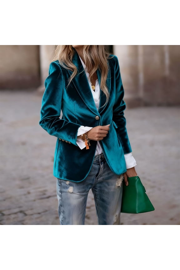 Women's 2025 Solid Color Blazer, Tailored Fit Notch Lapel Office Jacket, Elegant Business Casual Coat for Women, Fall Winter Work Wear Blazer, Professional Long Sleeve Formal Outerwear B S