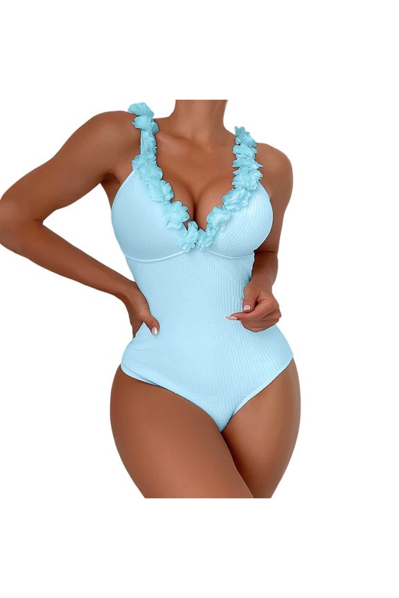 Women's 2025 Solid Color Fashion Sexy Tight Threaded Swimsuit Set