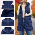 thumbnail image 1 of Women's 2025 Solid Color Hooded Puffer Vest, Mid-Length Quilted Sleeveless Jacket with Zip Front, Plus Size Warm Winter Outerwear, Long Cotton Vest for Women with Attached Hood Dark Blue L, 1 of 8
