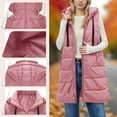 thumbnail image 1 of Women's 2025 Solid Color Hooded Puffer Vest, Mid-Length Quilted Sleeveless Jacket with Zip Front, Plus Size Warm Winter Outerwear, Long Cotton Vest for Women with Attached Hood Pink L, 1 of 8