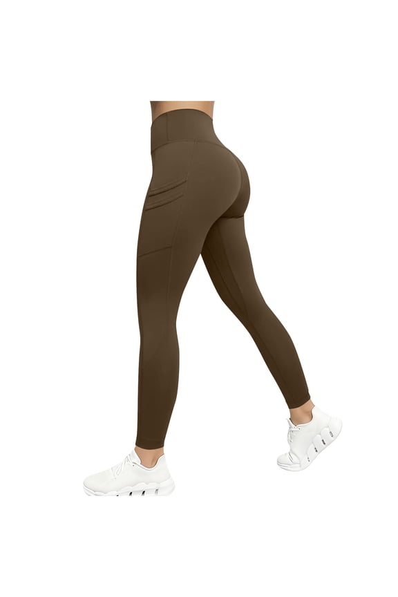 Women's 2025 Solid Yoga Leggings - High Waisted Butt-Enhancing Sculpting Fabric Elastic Tights Side Pocket Pants for Gym Fitness Activewear Daily