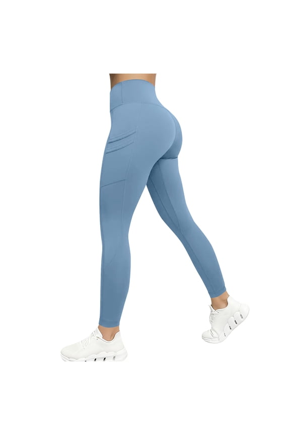 Women's 2025 Solid Yoga Leggings - High Waisted Butt-Enhancing Sculpting Fabric Elastic Tights Side Pocket Pants for Gym Fitness Activewear Daily
