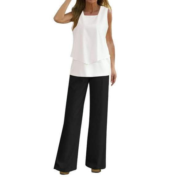 Women's 2025 Spring/Summer 2 Piece Sets Sleeveless Print Crop Top & Wide Leg Pants, Trendy Tracksuits, Comfortable