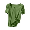 thumbnail image 1 of Women's 2025 Spring Summer Short Sleeve Tops Ribbed Henley Button Slim Fit Basic Casual T Shirts Blouse Clothing, 1 of 9