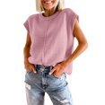 thumbnail image 1 of Women's 2025 Summer Cap Sleeve Tops Casual Crew Neck Loose Fit Knit Lightweight Sweater Pullover Top, 1 of 6