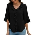 thumbnail image 1 of Women's 2025 Summer Casual Shirt, Short Sleeve V-Neck with Ruffled 3/4 Sleeves, Stylish and Comfortable Business Work Blouse, Office or Casual Wear, Available in Multiple Sizes, 1 of 6