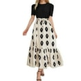 thumbnail image 1 of Women's 2025 Summer Floral Print Wrap Short Sleeve Maxi Dress Patchwork, Ruffle Hem, A-Line Style, 1 of 7