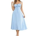 thumbnail image 1 of Women's 2025 Summer Midi Corset Dress Wedding Guest Dresses A Line Flowy Slit Going Out Sundress for Tea Party, 1 of 7