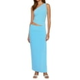 thumbnail image 1 of Women's 2025 Summer Two Piece Skirt Set One Shoulder Sleeveless Ruched Bodycon Maxi Skirts, 1 of 4