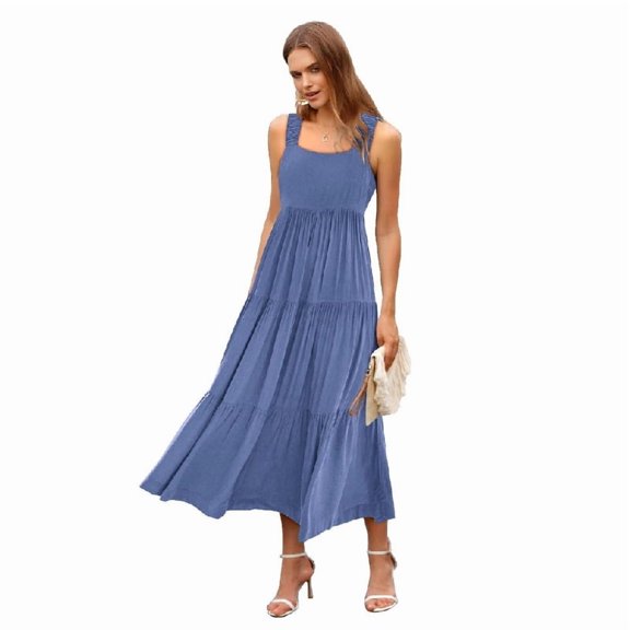 Women's 2025 Sun Dresses Women's Summer Casual Flowing Tired Long Dresses Backless Beach Long Dresses Vest Dresses