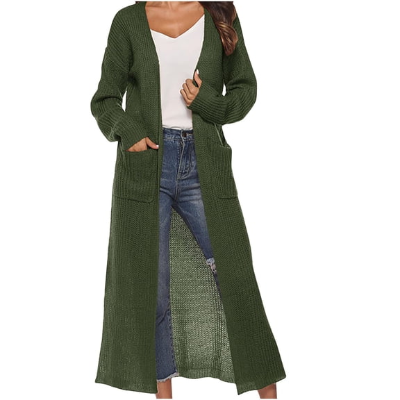 Women's 2025 Trendy Long Cardigan Lightweight Open Front Maxi Duster Coat Ribbed Knit with Pockets Fall Casual