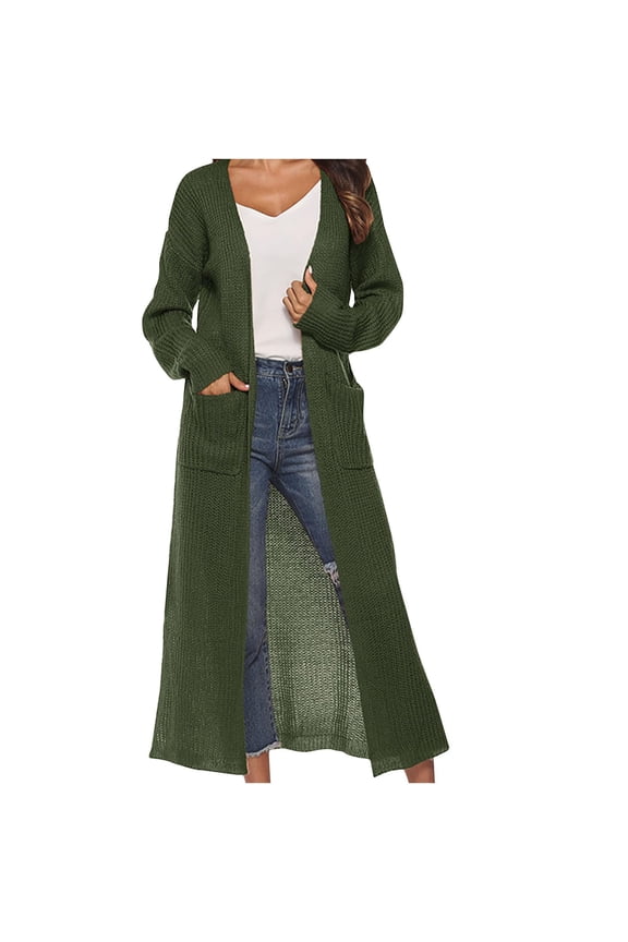 Women's 2025 Trendy Long Cardigan Lightweight Open Front Maxi Duster Coat Ribbed Knit with Pockets Fall Casual