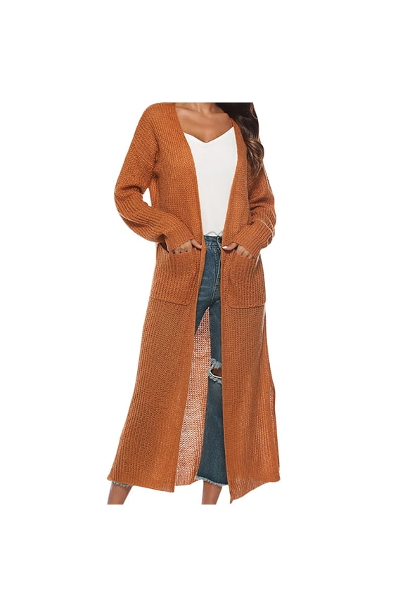 Women's 2025 Trendy Long Cardigan Lightweight Open Front Maxi Duster Coat Ribbed Knit with Pockets Fall Casual