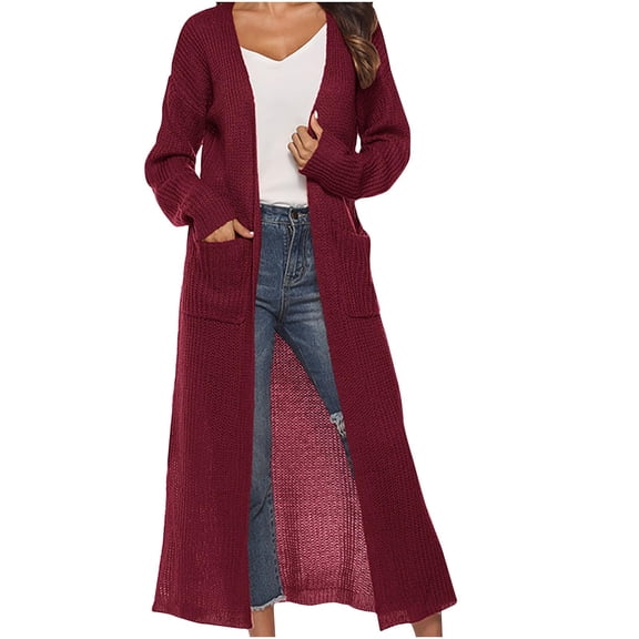 Women's 2025 Trendy Long Cardigan Lightweight Open Front Maxi Duster Coat Ribbed Knit with Pockets Fall Casual