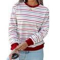 thumbnail image 1 of Women's 2025 Trendy Soft Pullover Round Neck Striped Print Casual Shirts Long Sleeve Loose Fit Color Block T-shirt Top, 1 of 4