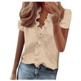 thumbnail image 1 of Women's 2025 V Neck Short Sleeve Shirt Solid Color Casual Tshirt Top Lightweight Breathable Blouse for Summer Office Daily Wear, 1 of 6