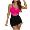 thumbnail image 1 of Women's 2025 V-Neck Swim Dress - Ruched Tie Knot Swimsuit with Skort Bottom, Nylon-Spandex, 1 of 6
