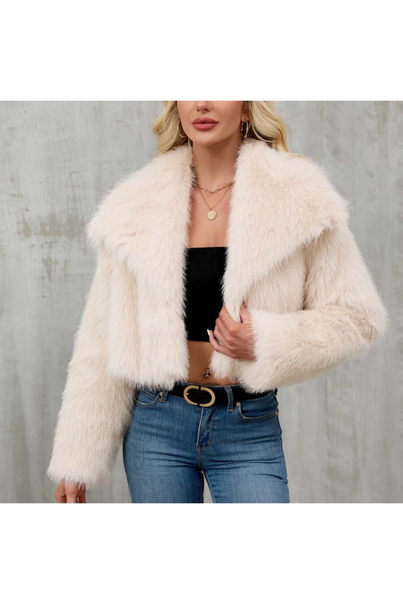 Women's 2025 Winter Fashion Clothes Womens Ladies Warm Faux Furry Long Coat Jacket Winter Solid Turn Down Collar Outerwear,Winter Zipper Overcoat Outerwear Beige_2XL