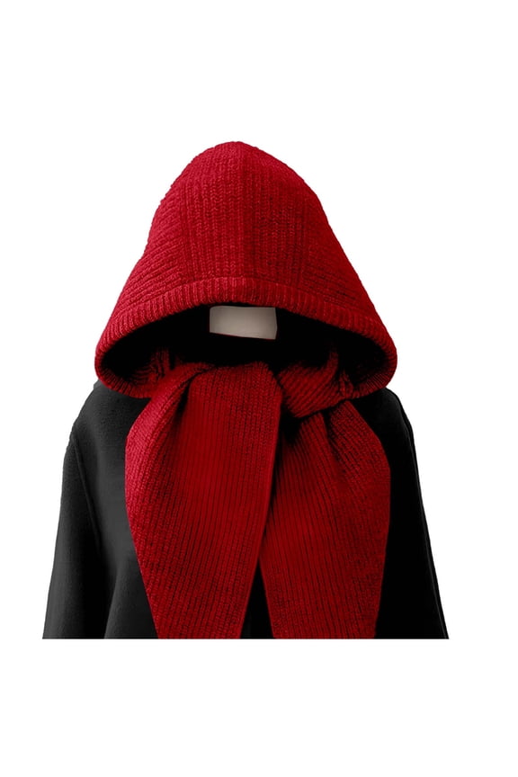 Women's 2025 Winter Solid-Color Balaclava Hat - Knitted Ear-Warming Hooded Neck Warmer, Fleece-Lined Thermal 3-in-1 Headwear for Cold Weather