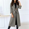 thumbnail image 1 of Women's 2025 Wool Blend Long Coat, Mid-Length Trench Style Fall Winter Overcoat with Belt, Elegant Lapel Design Warm Woolen Coat for Women, Timeless Casual Longline Belted Outerwear Grey M, 1 of 9