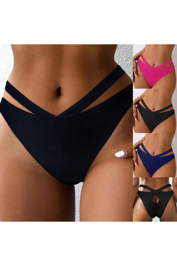 Women's 2026 Adjustable Swim Bottoms High Cut Low Waisted Bikini Bottoms Cheeky Bathing Suit Bottoms