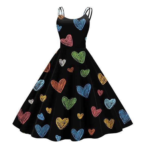 Women's 2026 Dress Square Neck Strapped Swing A Line Sundress Valentine's Day Dresses Multicolor 2XL
