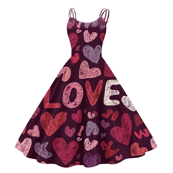 Women's 2026 Dress Square Neck Strapped Swing A Line Sundress Valentine's Day Dresses Wine XL