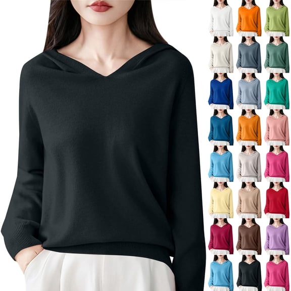 Women's 2026 Fall V Neck Sweater Long Sleeve Lightweight Pullover, Casual Winter Knit Top Light Blue L