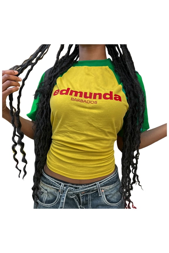 Women's 2026 Fan Soccer Jersey Baby Tees For Brazil Crop T Shirts Graphic Tees For 90s Streetwear Shirts Sublimated Football Fashion Top Size M