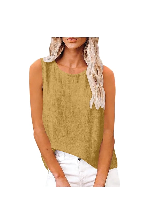 Women's 2026 Gauze Cotton Linen Tank Tops Sleeveless Loose Fit Casual Summer Beach Cami Shirts Yellow M