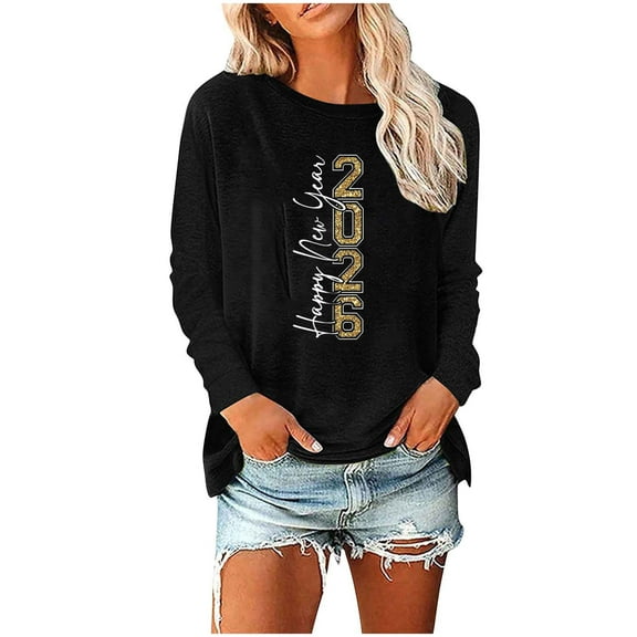 Women's 2026 Happy New Year Sweatshirt - Merry Christmas Oversized Crewneck Pullover, Soft Cotton Blend Holiday Party Top