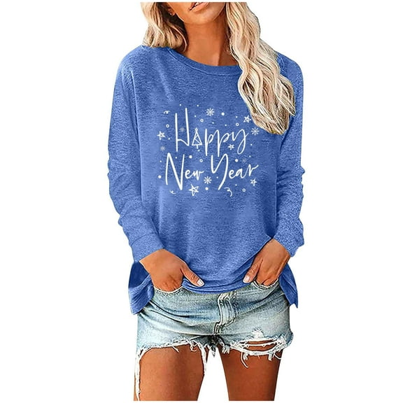 Women's 2026 Happy New Year Sweatshirt - Merry Christmas Oversized Crewneck Pullover, Soft Cotton Blend Holiday Party Top